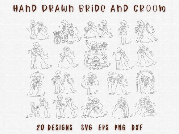 Download Wedding Couple SVG Bridal Line Art Set - Bridal Collection